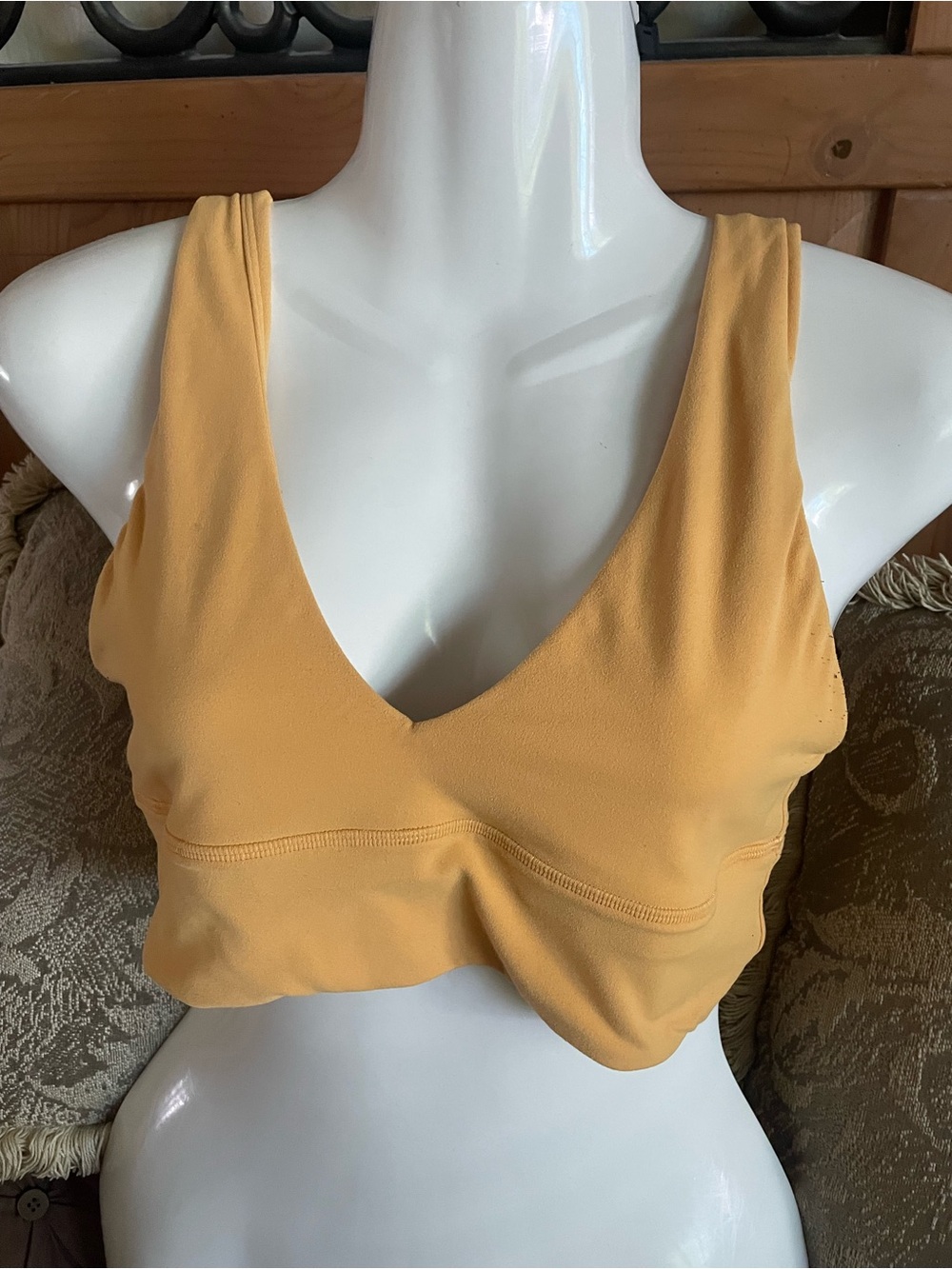 lululemon athletica V‑Neck Sports Bra in Mustard Yellow - Picture 3 of 10